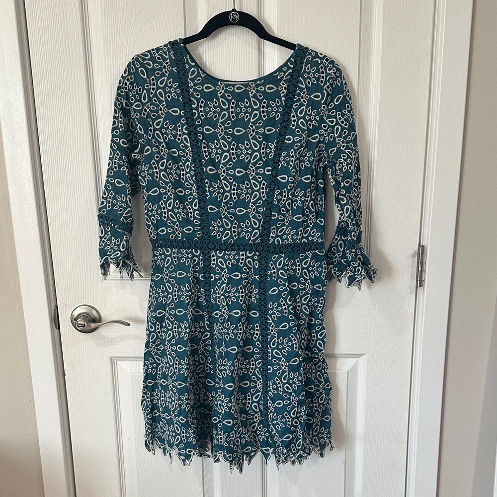 Maje Teal Dress with White Embroidery